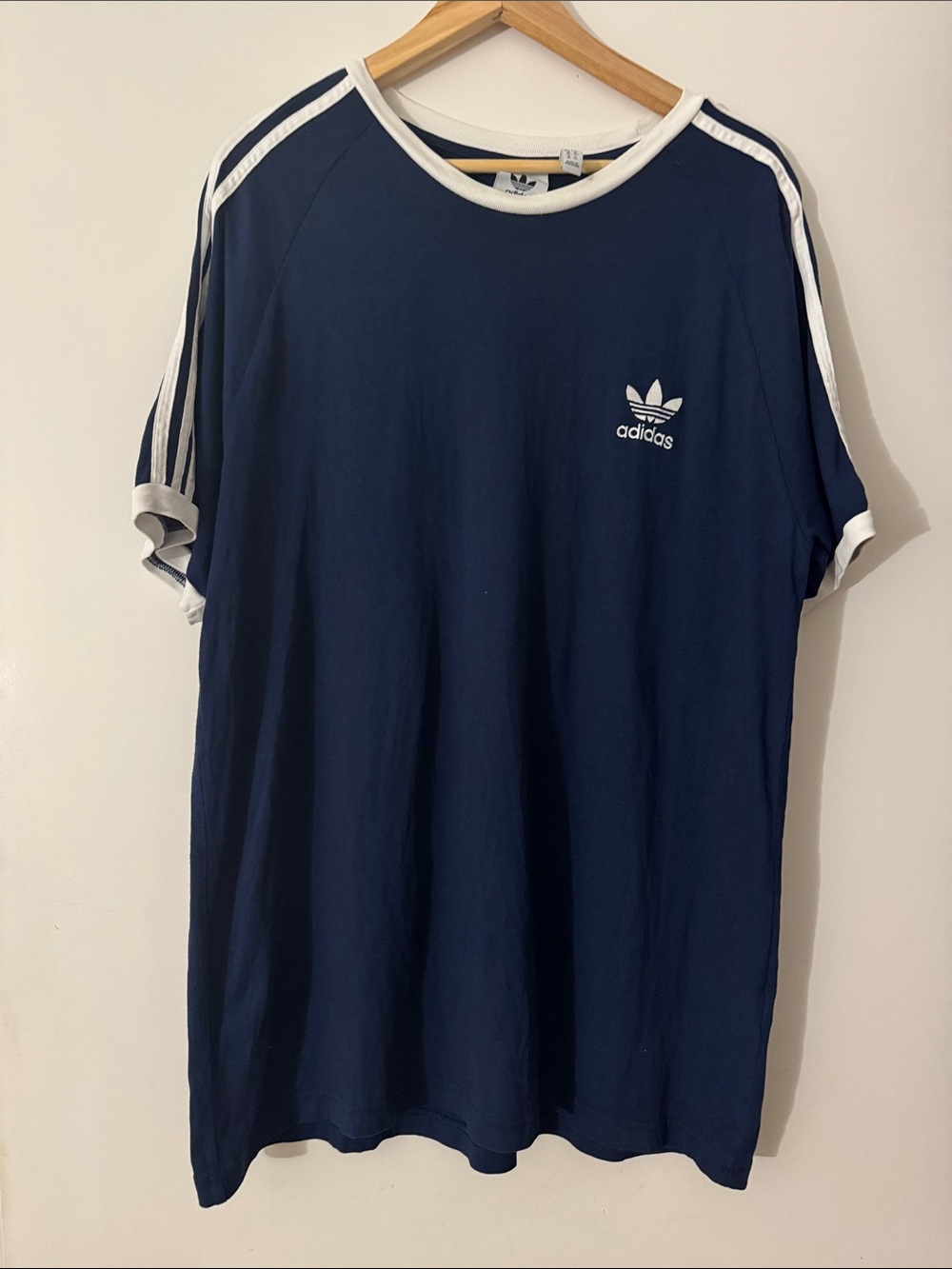 adidas Navy Short Sleeve Trefoil Tee with White Trim